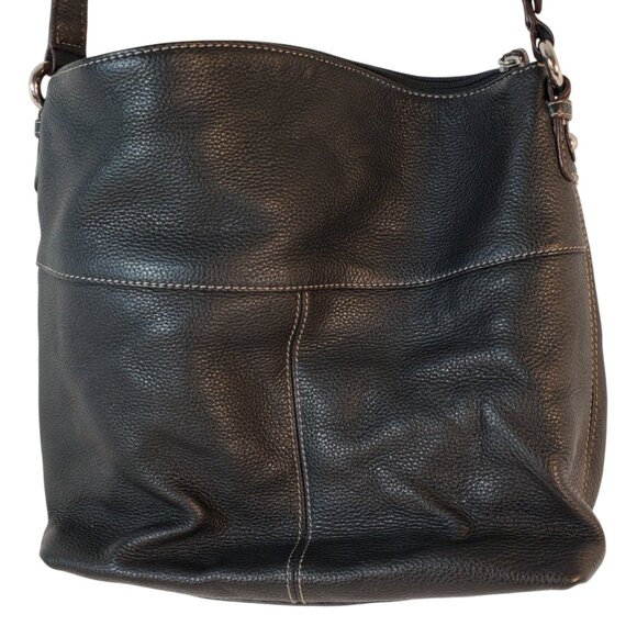 Tignanello Black Pebbled Leather Shoulder Bag Organizer Purse - Picture 2 of 6